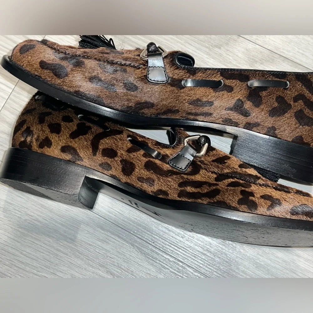 Giuseppe Zanotti Jean Pierre Leopard Calf Hair Tassel Loafers Italy Designer Lux